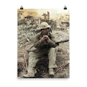 US Marine Iwo Jima Flamethrower Art Print: Vintage Military Decor