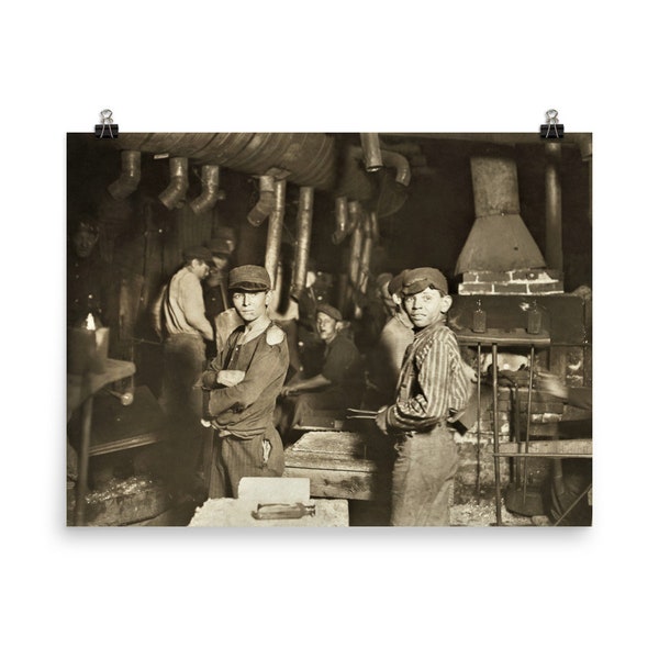 Child laborers in glasswork. Indiana, 1908 by Lewis B. Hine Poster Print