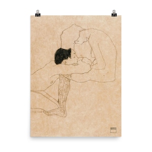 Egon Schiele Liebespaar 1909 Kunstdruck – Romantisches Wandbild | Historisches Expressionismus Poster für stilvolle Interieurs