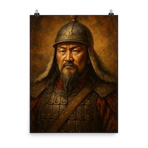 Póster con retrato del legendario Gengis Kan: arte mural único para amantes de la historia, decoración vintage, regalo para historiadores.