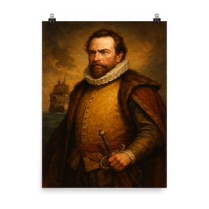Vintage Sir Martin Frobisher Poster Druck - Historischer Forscher Wandkunst, nautisches Dekor, einzigartiges Geschenk für Geschichtsinteressierte