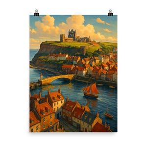 Impression d'affiche de Whitby, North Yorkshire, art mural côtier captivant, superbe décoration de bord de mer pour la maison ou le bureau