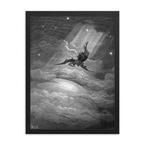 Framed Fall of Satan Art Print by Gustave Doré: Dramatic Gothic Decor