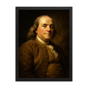 Framed Benjamin Franklin Portrait: Historic Patriotic Wall Art