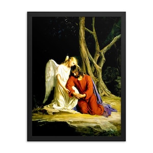 Angel Comforting Jesus Before His Arrest In The Garden Of Gethsemane Framed Print