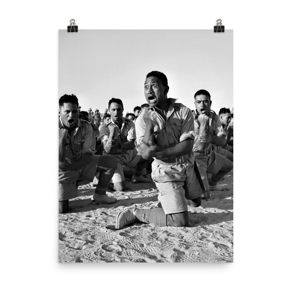 Maori Battalion performing a Haka in North Africa Poster Print