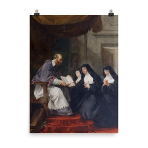 San Francisco de Sales dando a Santa Juana de Chantal la regla del orden de la Impresión del cartel de la Visitación