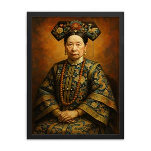 Kaiserin Witwe Cixi gerahmter Kunstdruck - Elegantes Chinesisches Wanddekor, Historisches Königliches Porträt, Einzigartiges Geschenk, Vintage asiatischer Wohnakzent