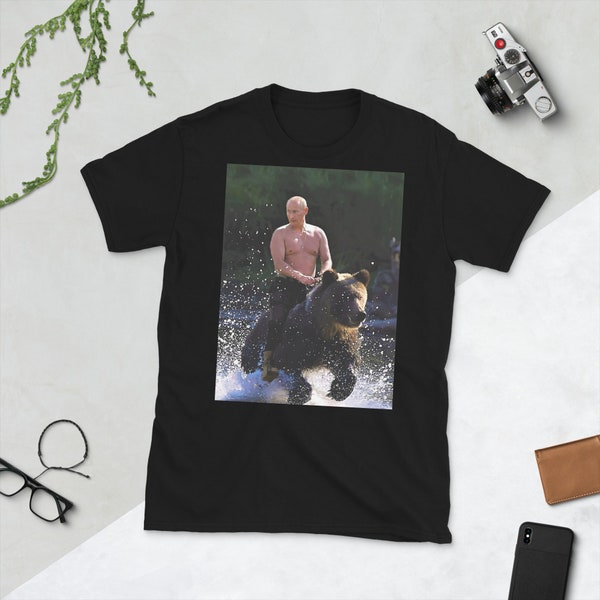 Putin Shirt - Vladimir Putin Riding a Bear, Short-Sleeve Unisex T-Shirt