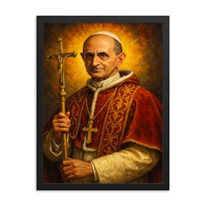 Pope Paul VI Framed Print: Vintage Catholic Wall Art with Samba Wood