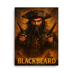 Blackbeard Pirate Canvas Print – Vintage Nautical Wall Art, Historic Pirate Decor, Unique Maritime Gift for Home
