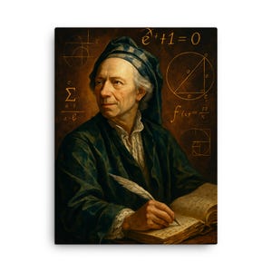 Leonhard Euler Leinwanddruck - Mathe-Genie Porträt, einzigartiger Mathematiker Geschenk, MINT Dekor für Büro oder Studium