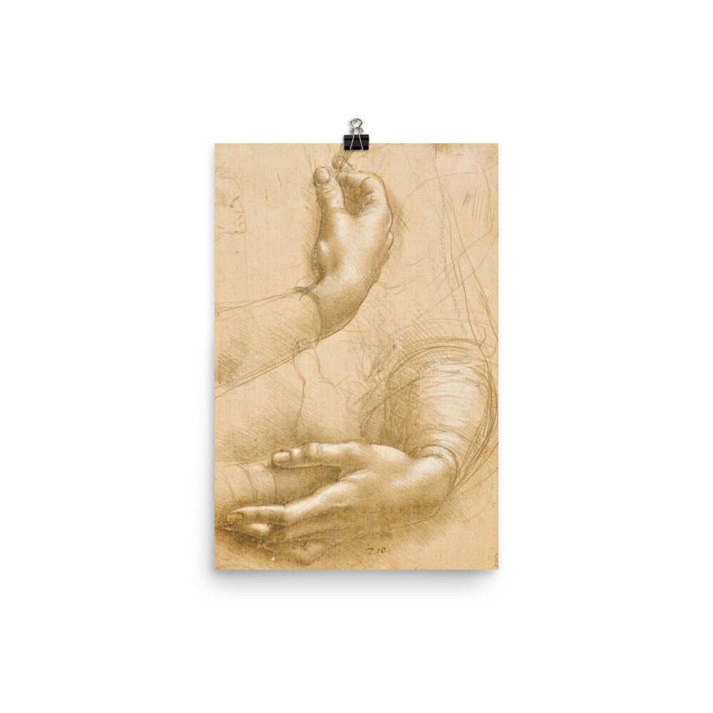 レオナルド・ダ・ヴィンチによる女性の手の研究ポスタープリント