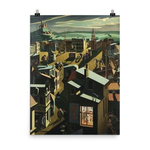 Small German Town at Night Wall Art by Georg Scholz 1923 - Vintage Poster Print, Unique Historical Decor