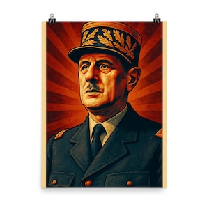 Charles de Gaulle Vintage Poster Print Historic French Leader Wall Art Unique Decor for Home Office