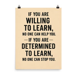 Inspirational Learning Quote Poster Print, Determination Wall Art Decor, Motivational Home Office Classroom Decor