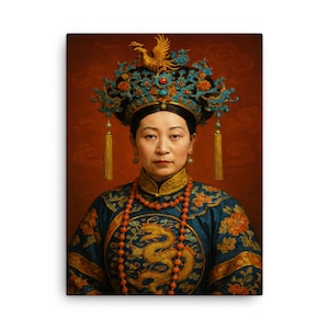 Kaiserin Dowager Longyu Leinwanddruck - Königliche chinesische Kaiserliche Porträt-Wandkunst, historisches Dekor der Qing Dynastie