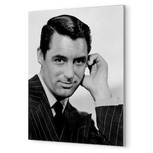 Cary Grant-metaalprint: iconisch Hollywood-portret, zwart-witfilmkunst