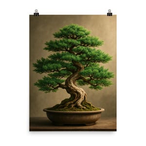 Vibrant Juniper Bonsai Poster Print – Stunning Nature Wall Art, Unique Gift for Home, Office Decor & Zen Spaces