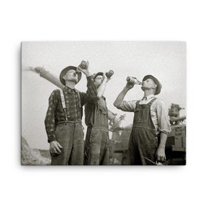 Vintage Farmers Drinking Beer Canvas Print: Rustic Americana Wall Art