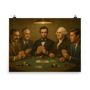 Póster de la Noche de Póker de los Presidentes de EE. UU.: Arte mural histórico divertido, regalo único para aficionados a la historia, decoración para la cueva del hombre.