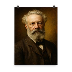 Jules Verne Portrait Poster: Vintage Literary Steampunk Wall Art