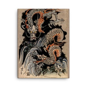 Utagawa Kuniyoshi Dragon Canvas Print – Japanese Yokai Ukiyo-e Wall Art, Mythology Folklore Woodblock Decor