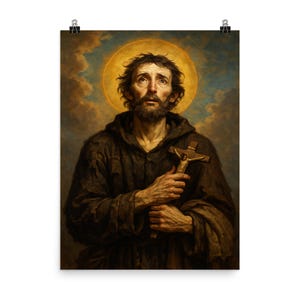 Póster mural de Benedict Joseph Labre, retrato único de un santo para decoración del hogar, regalo espiritual católico.