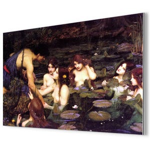 Hylas e le ninfe, John William Waterhouse, stampa su metallo, decorazione murale, dichiarazione mitologica preraffaellita