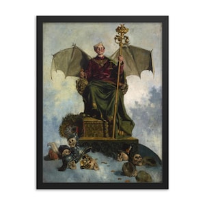 Framed Gothic Art Print: Allegory of Satan, Vintage Occult Decor