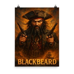 Blackbeard Pirate Poster Print - Nautical Wall Art Decor | Vintage Maritime Illustration | Gift for Ocean Lovers