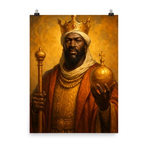 Mansa Musa African King Poster Print - Rich Gold Accents - Luxury Wall Art Decor for History Enthusiasts - 16x20