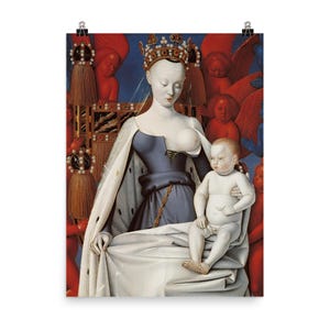 Póster de La Virgen y el Niño rodeados de ángeles de Jean Fouquet, 1450