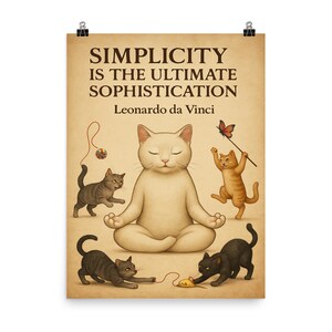 Zen Katze Wandbild: Da Vinci inspirierter anspruchsvoller Meditationsposter - Einzigartiges minimalistisches Wohndekor
