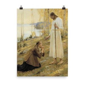 Christ and Mary Magdalene by Albert Edelfelt Poster Print, Catholic Wall Decor