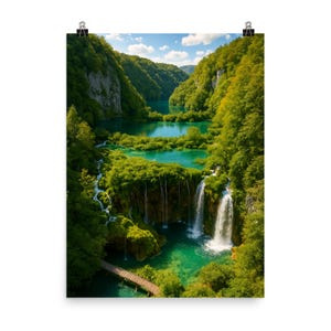 Plitvicer Seen Kroatien Wandkunst: Atemberaubende Natur Poster für Wohnkultur - Serene Wasserfall Landschaft