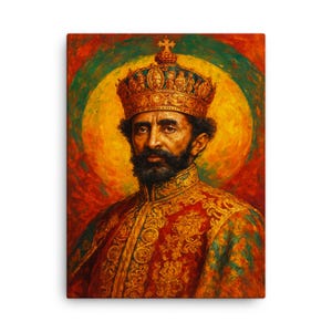 Haile Selassie I Canvas Wall Art – Iconic Ethiopian Emperor Portrait, Vibrant Afrocentric Home Decor Print