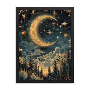 Moon and Stars Framed Print by William Morris – Antique Botanical Wall Art, Vintage Starry Night Decor, Unique Gallery-Quality Home Gift
