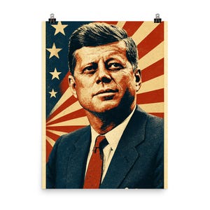 Historic JFK Portrait Poster Print - Unique Inspirational Wall Art of John F Kennedy for Home or Office Decor
