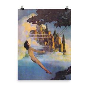 Póster de Maxfield Parrish "El pájaro Dinkey": decoración de pared vintage para el hogar o la habitación de un niño, diseño coleccionable clásico.