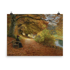 Póster "Sendero boscoso en otoño" de Hans Andersen Brendekilde, 1902. Arte mural vintage para amantes de la naturaleza.