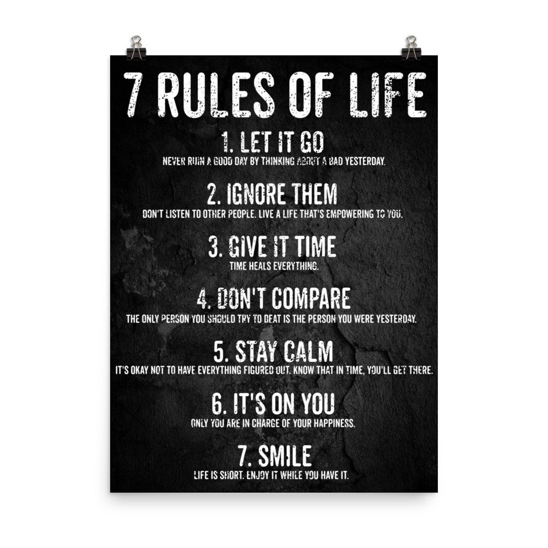 Quotes About Life, 7 Rules of Life Motivational Poster Print Etsy