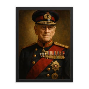 Prince Philip Framed Portrait: Royal History Wall Art, Samba Wood Frame