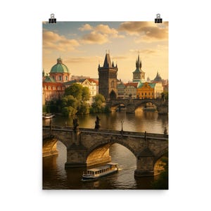 Prague City Nightscape Poster: Bohemian Wall Art, Colorful Skyline