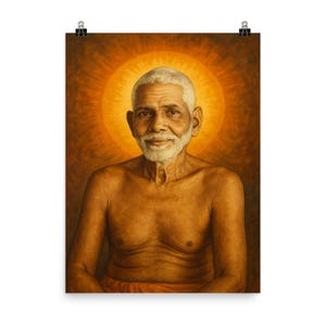 Ramana Maharshi Wall Art Poster Print - Spiritual Decor with Vibrant Colors, Unique Meditation Room or Yoga Studio Accents