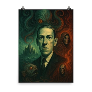 Lovecraft Wall Art - Unique H.P. Lovecraft Portrait Poster Print for Horror Fans, Vintage Literary Decor, Home Office Artwork