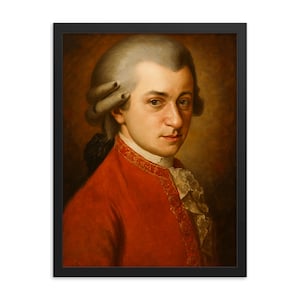Mozart Framed Portrait Print – Classical Composer Wall Art, Vintage Music Room Decor, Unique Gift for Musicians, Austrian Fine Art
