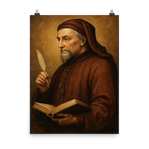Geoffrey Chaucer Vintage Poster: Literary Wall Art for Study or Library
