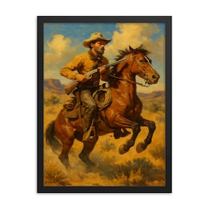 Framed Frederic Remington Print: American West Cowboy Art, Samba Wood Frame