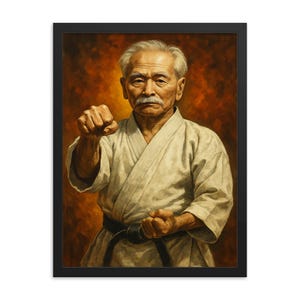 Gichin Funakoshi Framed Wall Art Print – Inspirational Karate Decor, Martial Arts Gift, Dojo Home Office Art, Japanese Master Poster